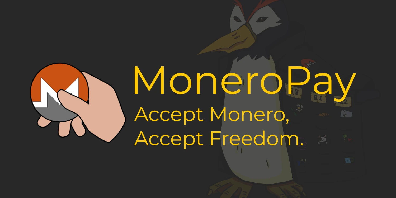 MoneroPay banner - Logo by @mondetta, mascot by @siren